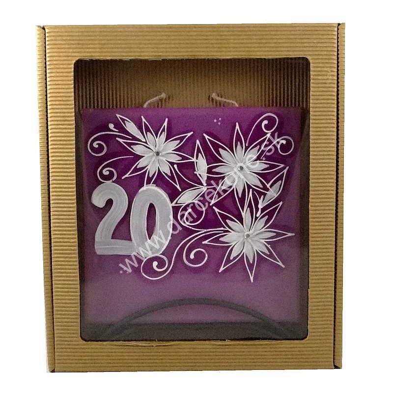Aromatická výročná sviečka  20 fialová darčekové balenie