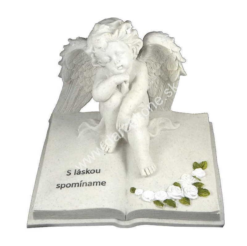 Veľký náhrobný kameň Anjel na knihe S láskou spomíname