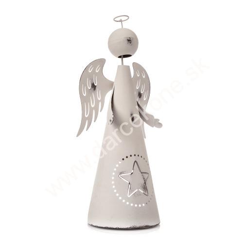 Soška anjel svietnik kovový biely hviezda 32cm