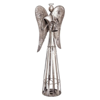 Veľký plechový anjel s trúbkou svietnik 80cm