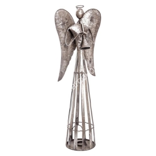 Veľký plechový anjel s trúbkou svietnik 80cm