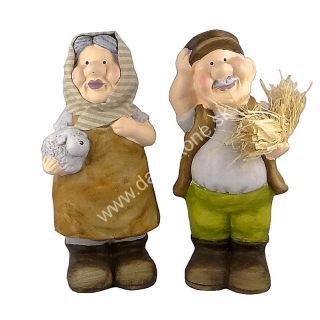 Záhradné sošky babka a dedko s ovečkou a slamou 27cm