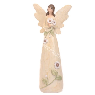 Soška anjel krémový kvety 25cm