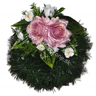 Náhrobný veniec fialové ruže biele puky o 37cm