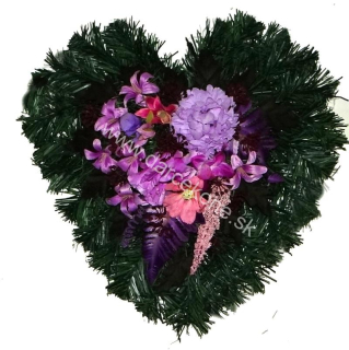 Srdce dušičky čečinová dekorácia na hrob fialové kvety 44cm