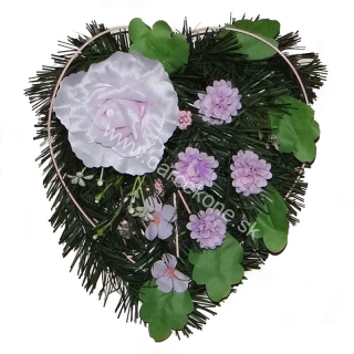 Dekorácia na hrob čečinové srdce fialková ruža kvietky 27cm