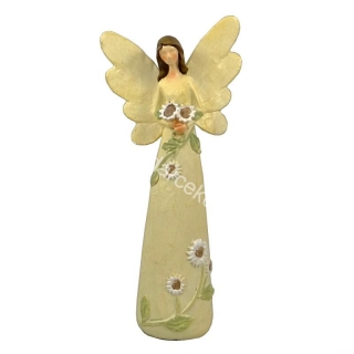 Soška anjel krémový  s kvetmi 21cm