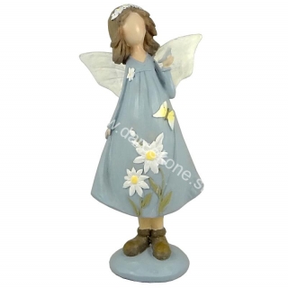 Soška anjel modré šaty s kvetmi 30,5cm