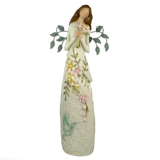 Soška anjel kvetinový s kyticou 40cm