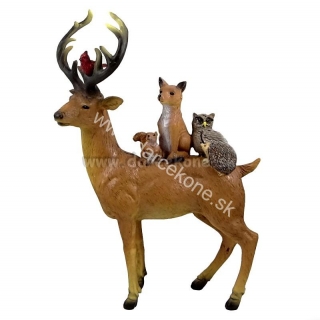 Jeleň soška so zvieratkami sediaca líška 33cm
