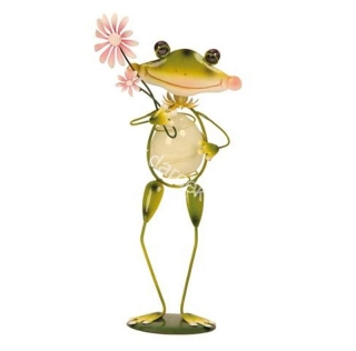 Kovová dekorácia žaba s kvetmi fosforová 30cm