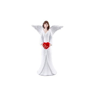 Soška Anjel biely s červeným srdcom 10cm