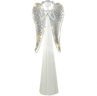LED plechový anjel strieborné krídla 40cm