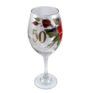 Pohár na víno k 50 narodeninám červené ruže