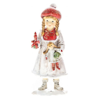 Deti zimy dievčatko so sviečkou a bábikou sivé šaty 12,5cm