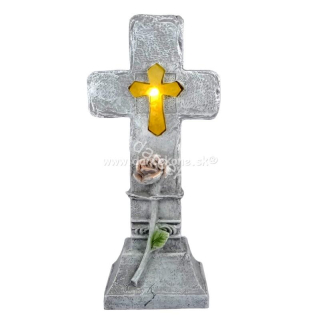 Solárny náhrobný kameň kríž s ružou 30cm