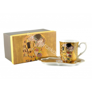 Šálka na kávu Klimt Bozk oválna podšálka hnedá
