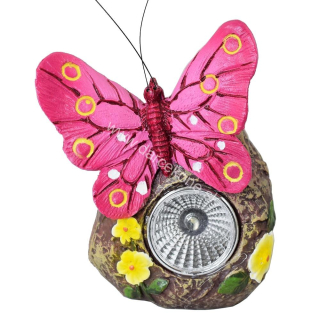 Solárna soška motýľ na kameni rúžový 11cm