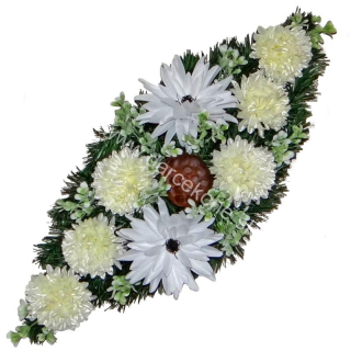 Ikebana na hrob čečinová bielo krémové chryzantémy 73 cm