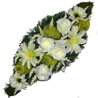 Ikebana na hrob čečinová krémové ruže magnólia 73 cm