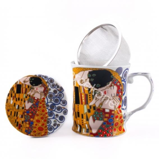 Klimt bozk nový porcelánová šálka na čaj so sitkom a prikrývkou 