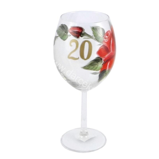 Výročný pohár na víno k 20 narodeninám červené ruže