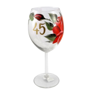 Výročný pohár na víno k 45 narodeninám červené ruže