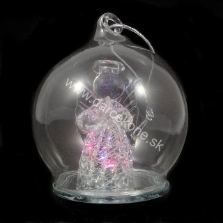 Led sklenená vianočná guľa s anjelom 7cm