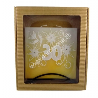 Aromatická výročná sviečka  30 žlto biela darčekové balenie