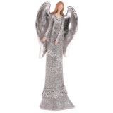 Soška anjel sivý strieborné krídla 16,5cm